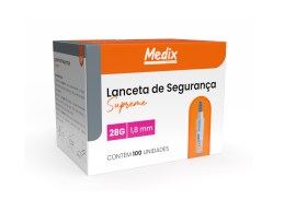 Lanceta De Segurança Supreme Rosa - 28G - 1.8 Mm - 100 Unid - Medix